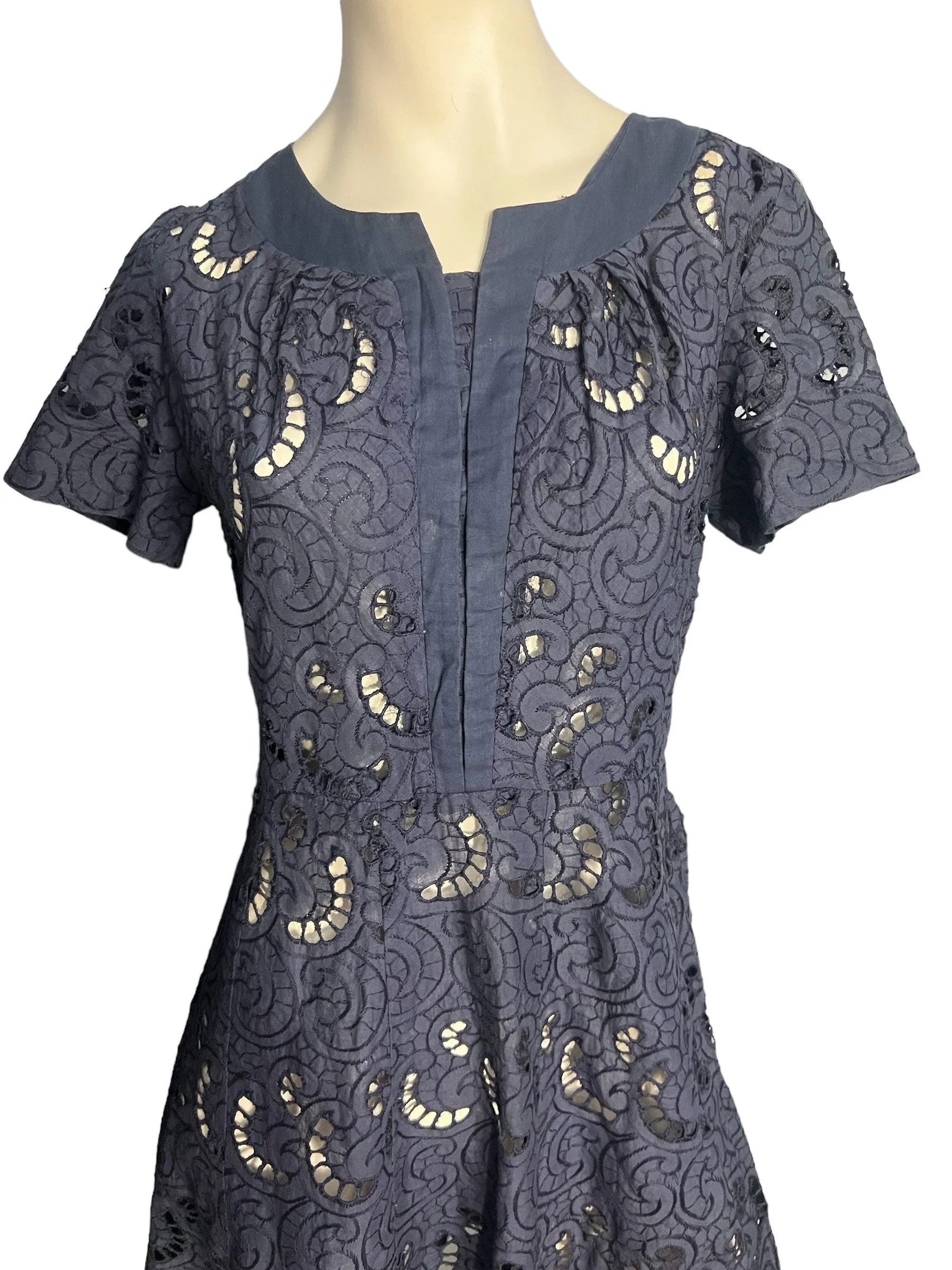 Vintage 50's blue eyelet day dress M L