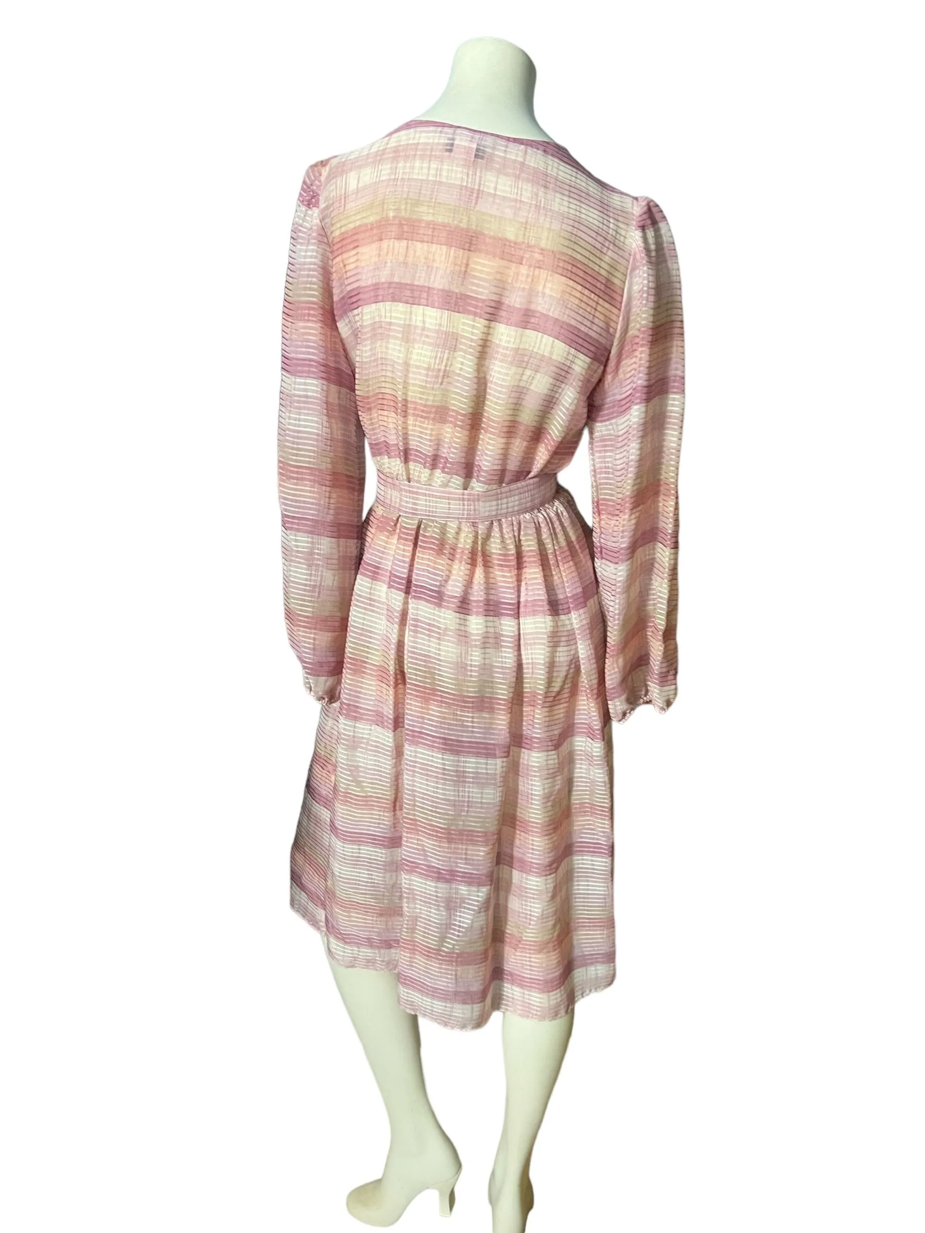 Vintage 80's pink striped sheer dress 10 Discovery