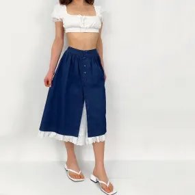 Vintage Eyelet and Denim Prairie Skirt - XS/S