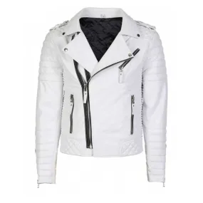 White Biker Quilted Leather Jacket
