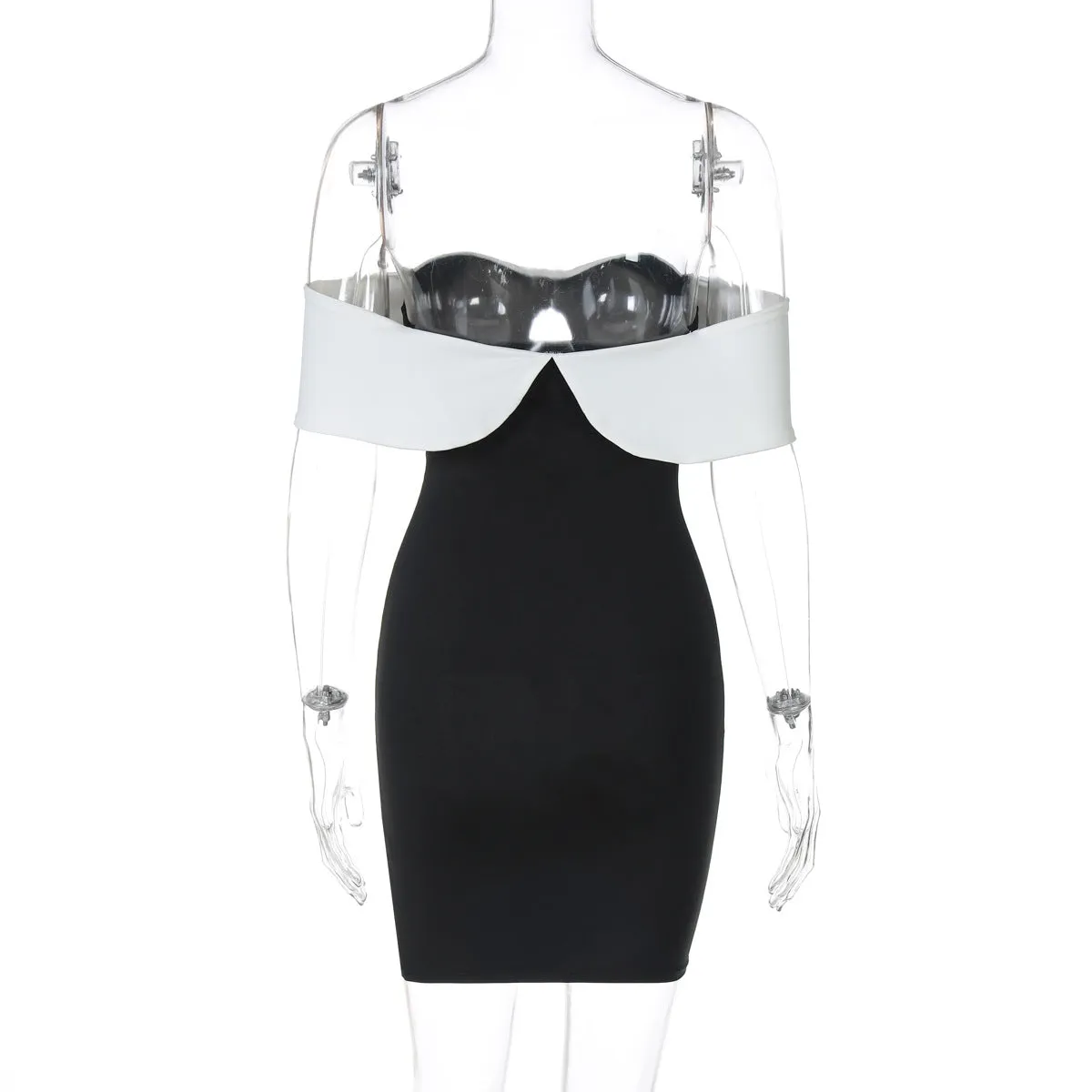 Women Off Shoulder Sexy Contrast Color Short Party Dress