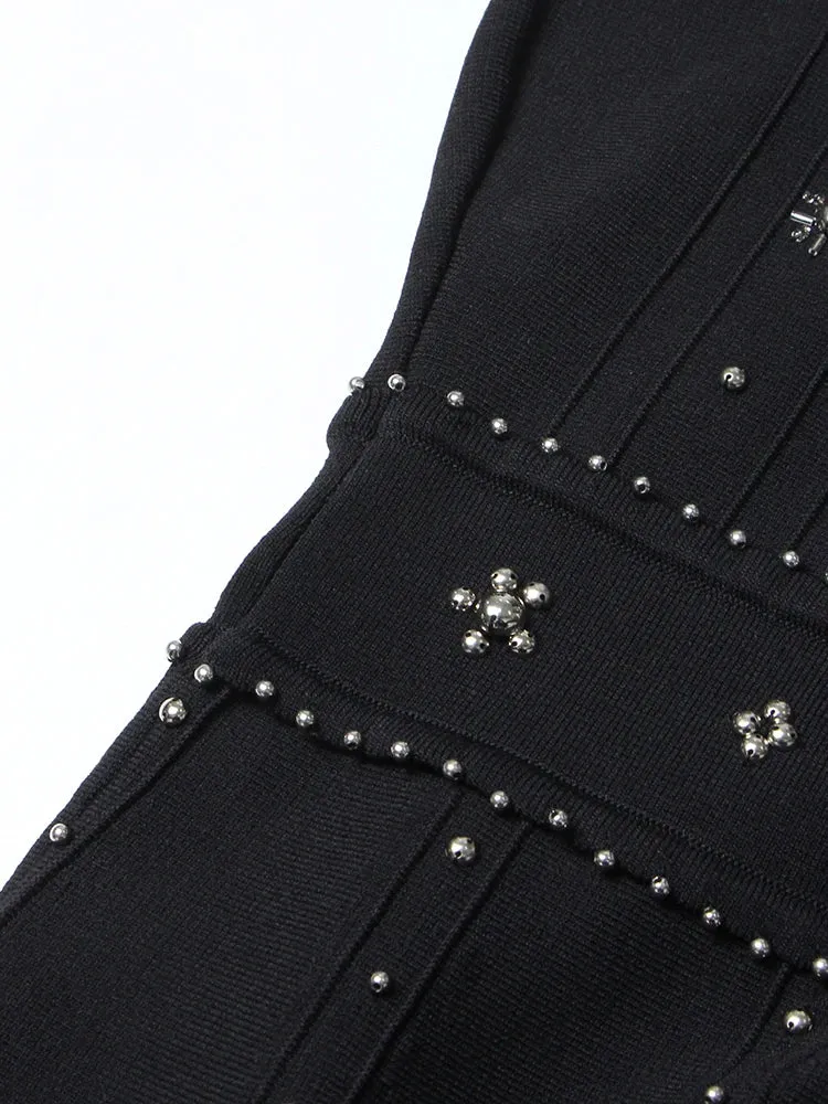 Women Round Neck Beaded Diamond Sleeveless Dress