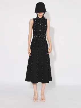 Women Round Neck Beaded Diamond Sleeveless Dress
