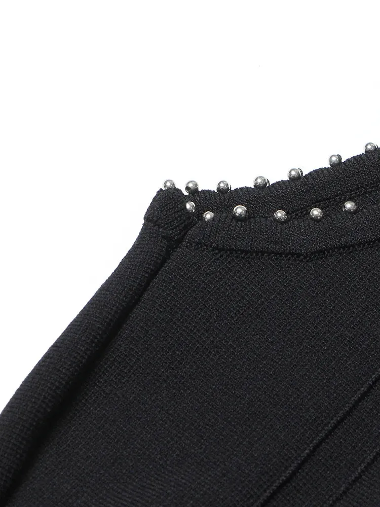 Women Round Neck Beaded Diamond Sleeveless Dress