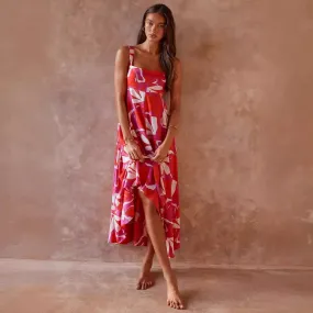 Women Sexy Summer Holiday Floral Print Fit Horn Strap Dress