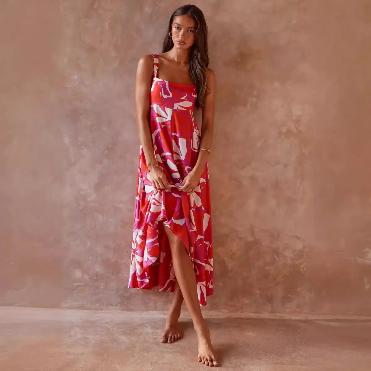 Women Sexy Summer Holiday Floral Print Fit Horn Strap Dress