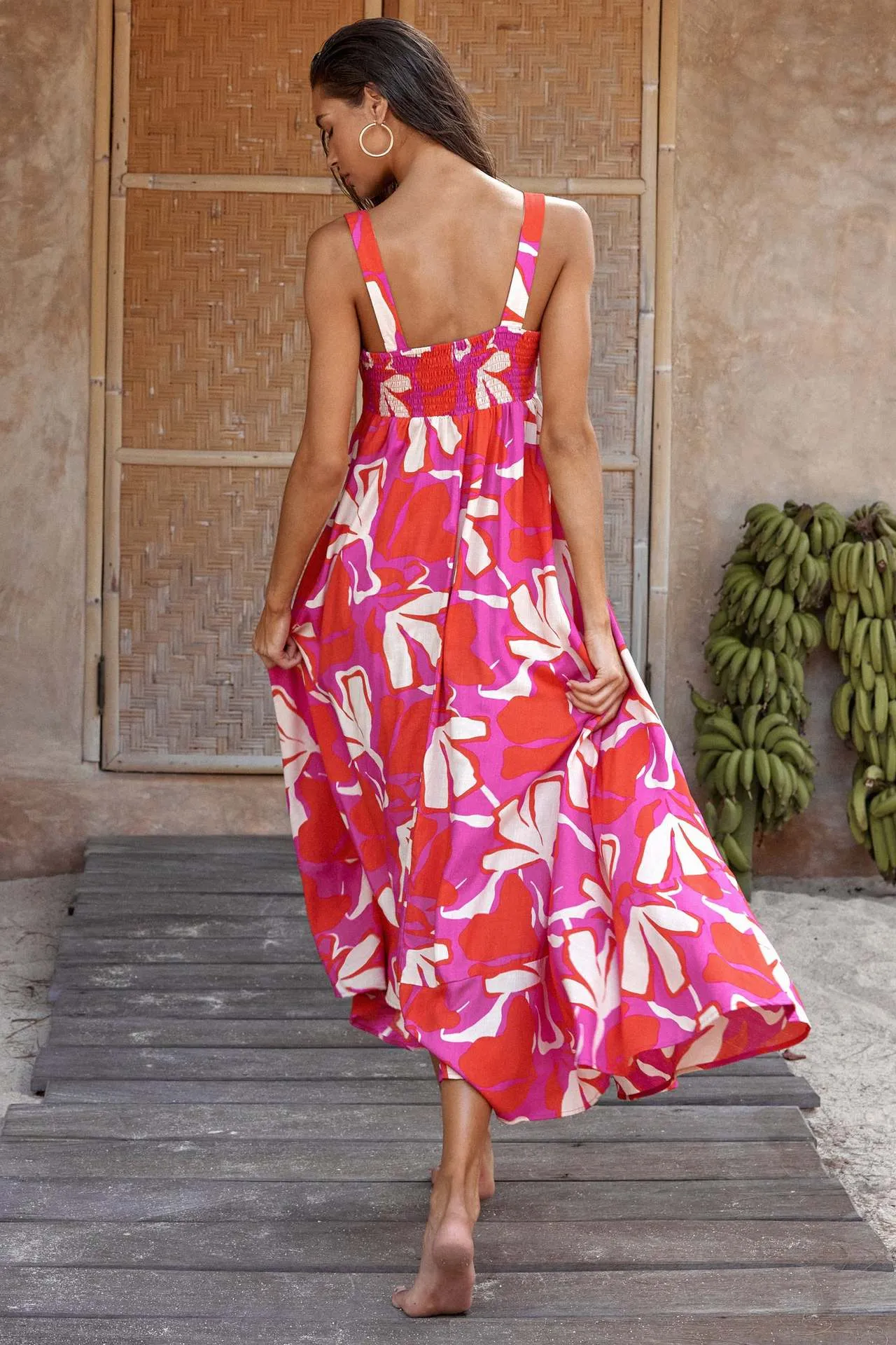 Women Sexy Summer Holiday Floral Print Fit Horn Strap Dress