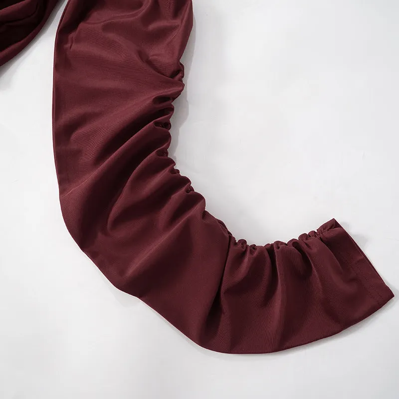 Women Turtleneck Padded Shoulder Loose Backless Party Dress
