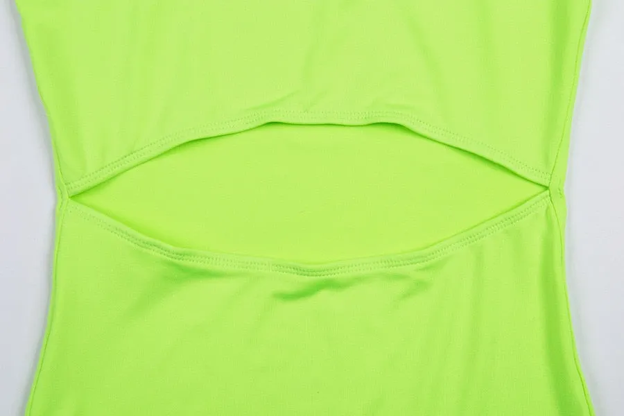Women's Summer Strapless Hollow Out Fluorescence Skinny Fitness Bodysuit