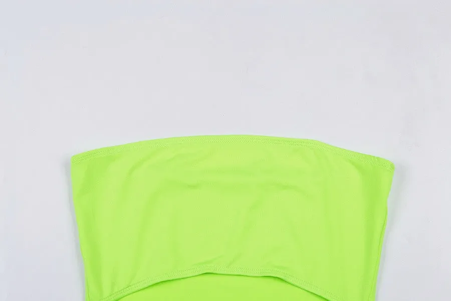 Women's Summer Strapless Hollow Out Fluorescence Skinny Fitness Bodysuit