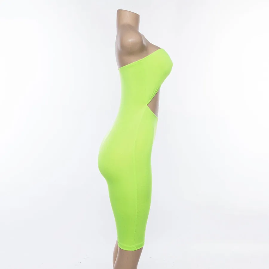 Women's Summer Strapless Hollow Out Fluorescence Skinny Fitness Bodysuit