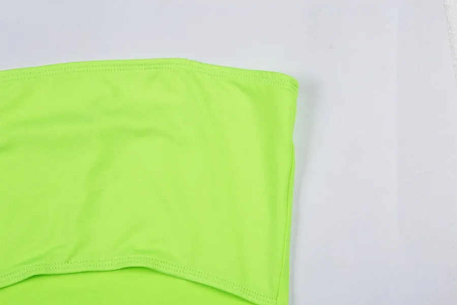 Women's Summer Strapless Hollow Out Fluorescence Skinny Fitness Bodysuit