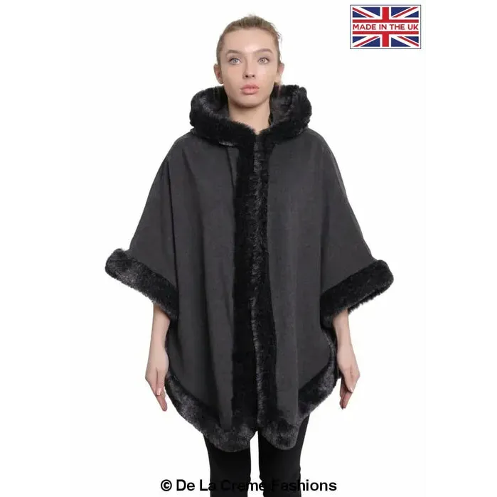 Women’s Wool & Cashmere Blend Fur Lined Hooded Cape