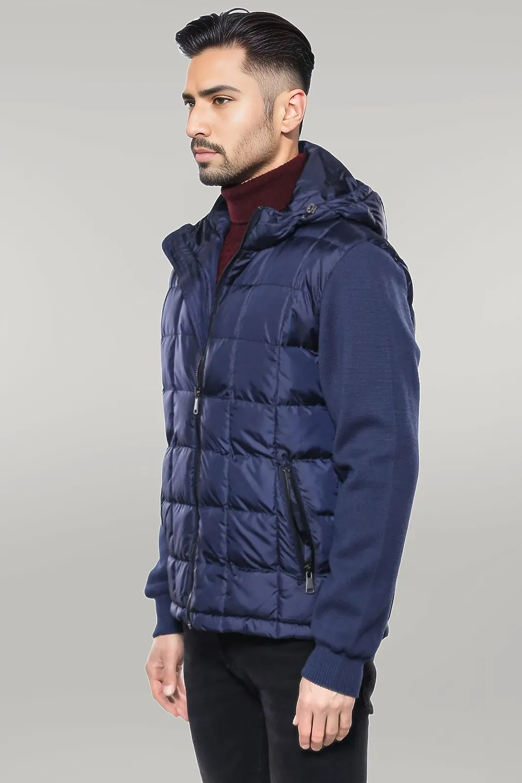 WSS Hooded Navy Blue Men Winter Coat  - Singen
