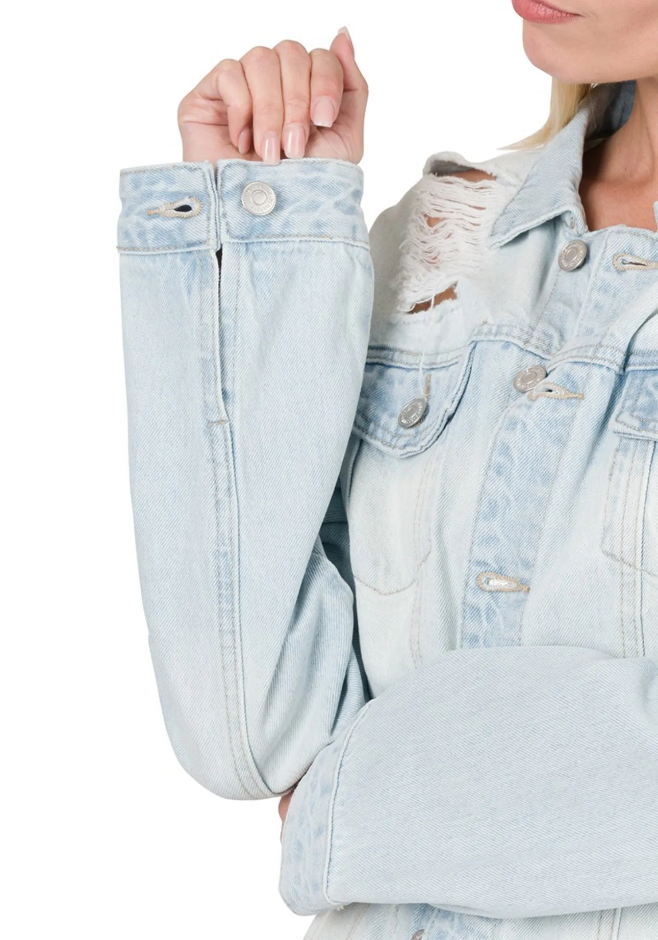 Zenana Lt Wash Distressed Jacket
